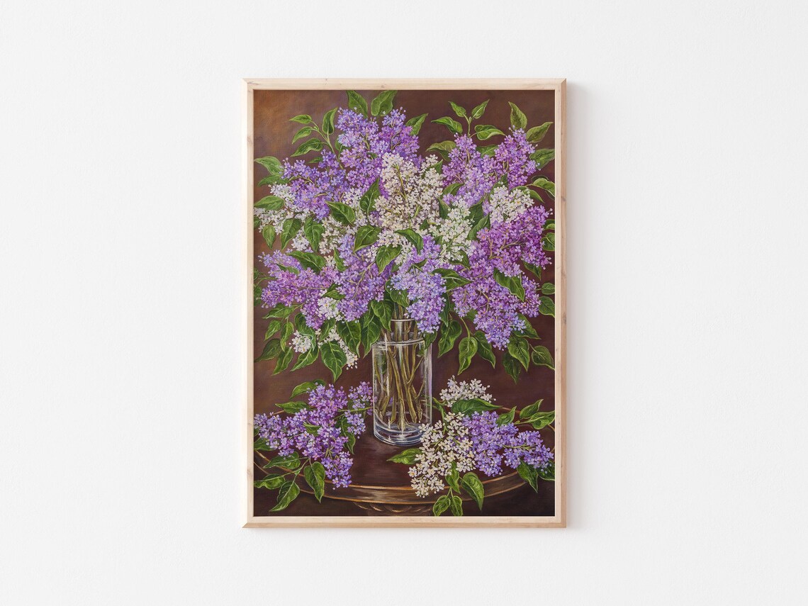 Lilac Bouquet Still Life Painting Floral Vase Classic Wall Art - Image 3