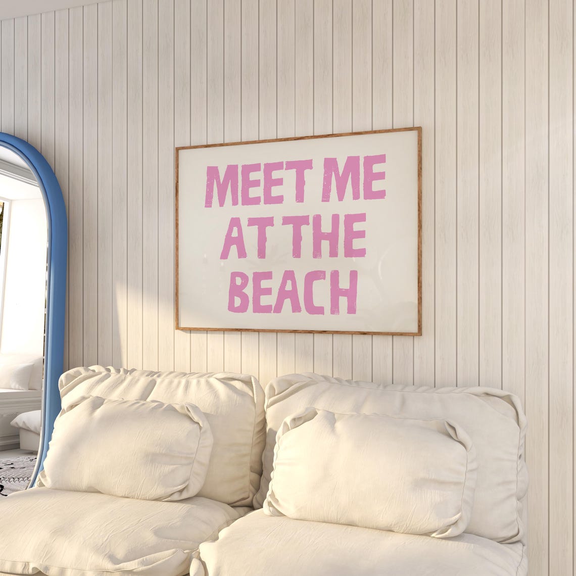Meet Me At The Beach Pink Block Letter Beach House Decor Poster - Image 2