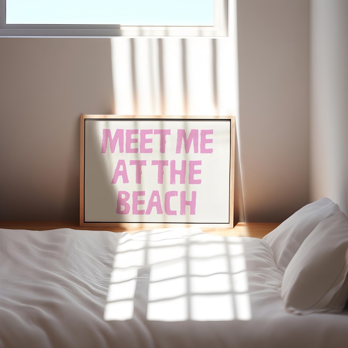 Meet Me At The Beach Pink Block Letter Beach House Decor Poster - Image 3