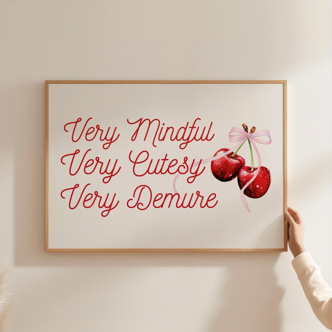 Very Mindful Very Cutesy Very Demure Quote With Cherry Bow Print - Image 5
