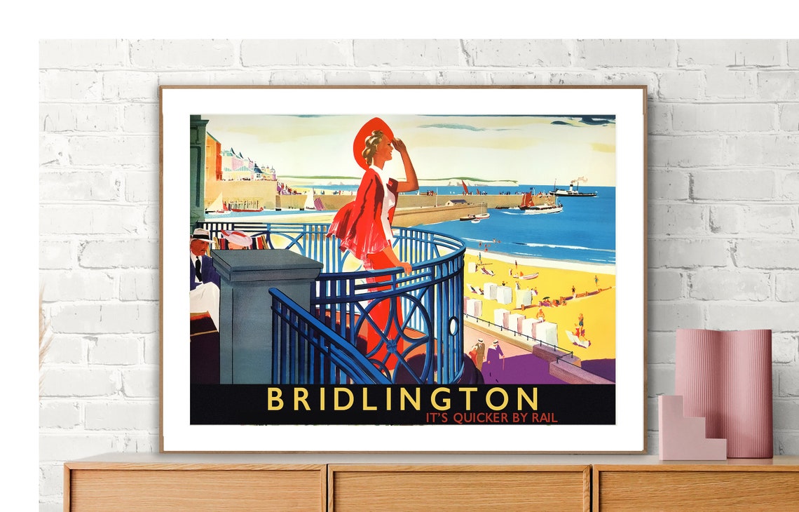 Bridlington Its Quicker by Rail Pier Lady Vintage British Poster - Image 2