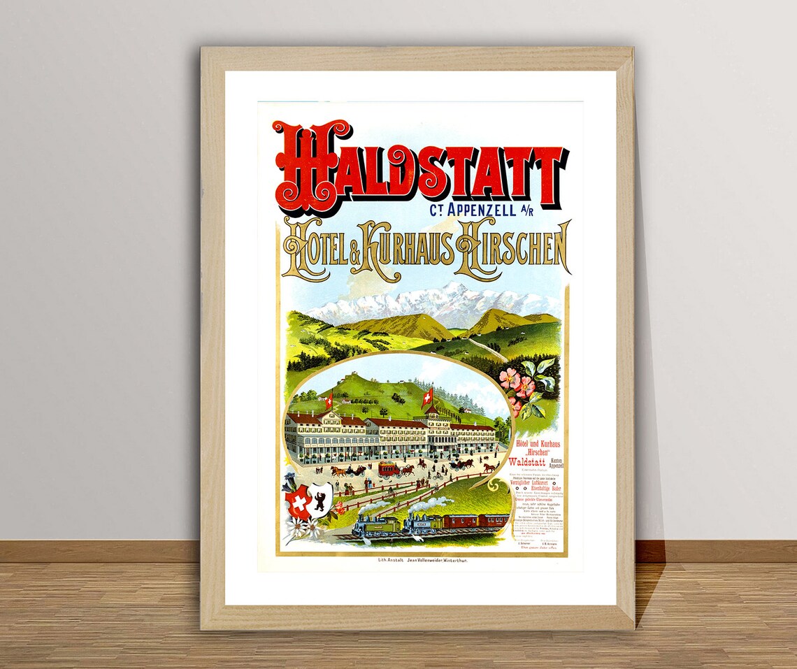 Waldstatt Appenzell Hotel Kurhaus Hirschen Vintage Swiss Travel Poster - Image 2