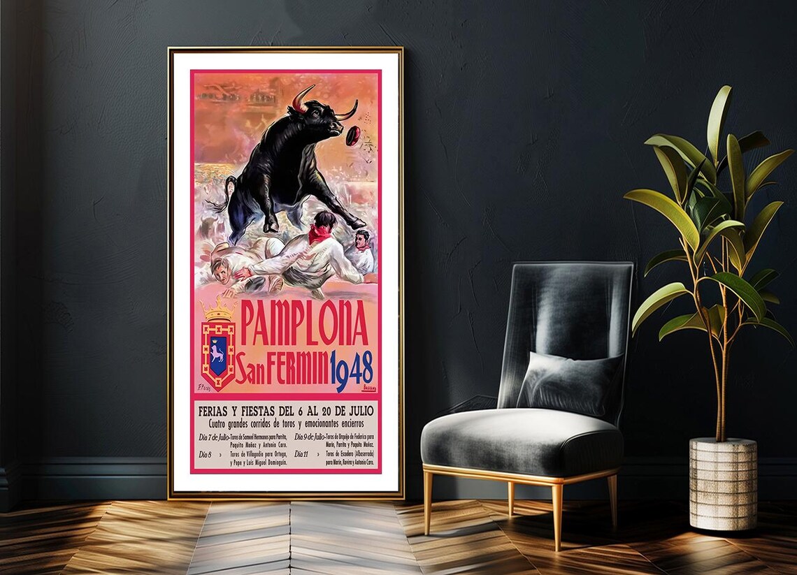 Pamplona San Fermin Vintage Travel Poster