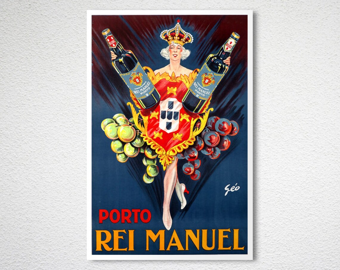 Porto Rei Manuel Portuguese Vintage Port Wine Advertising Poster - Image 2