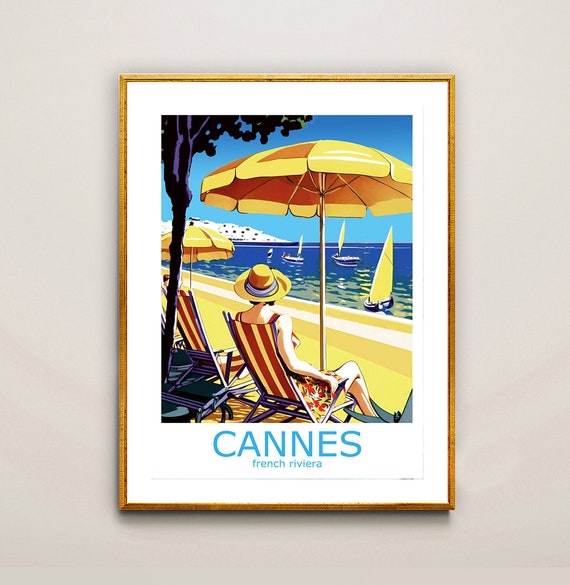 Cannes French Riviera Travel Poster By Wed Cannes Poster Travel Cannes Wall Decor Gift Idea