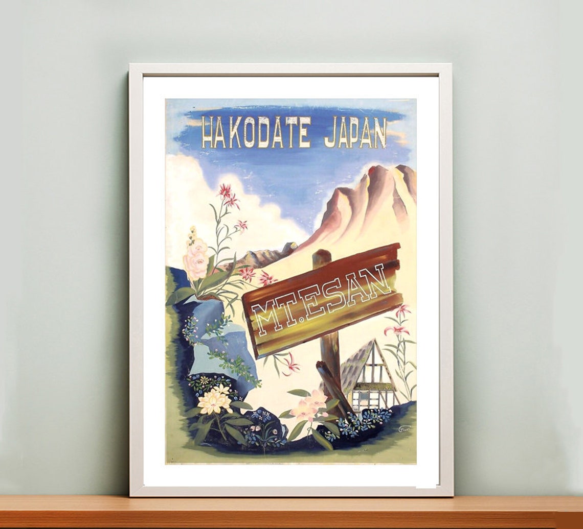 Hakodate Japan Mt Esan Alpine Wildflowers Vintage Travel Poster - Image 2