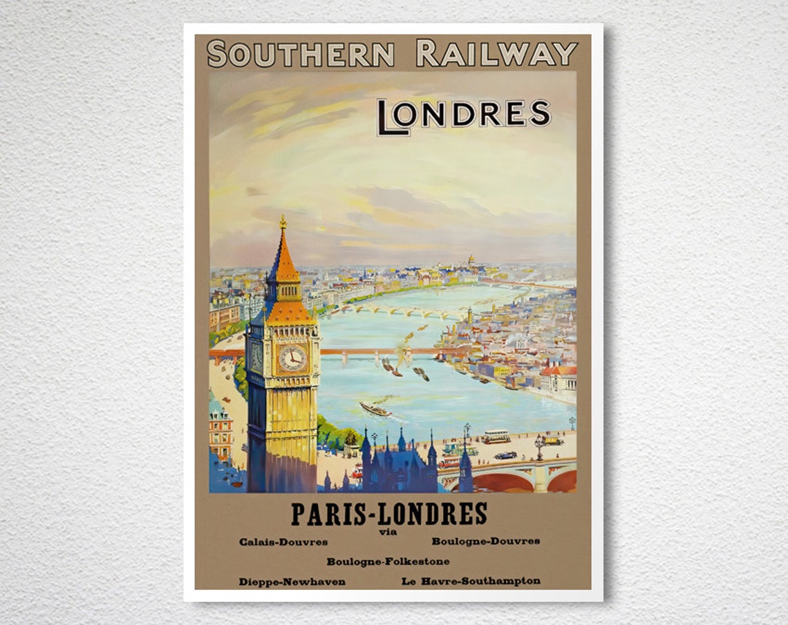 Southern Railway Londres Paris-Londres Vintage Big Ben Travel Poster - Image 2