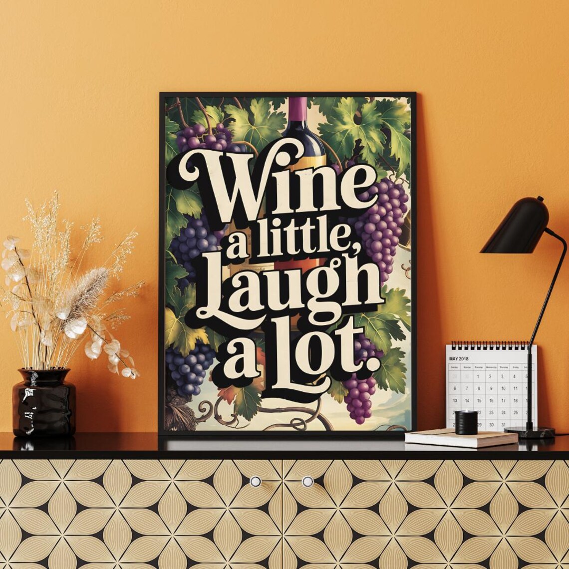 Wine a Little Laugh a Lot Funny Quote Poster with Vineyard Art - Image 3