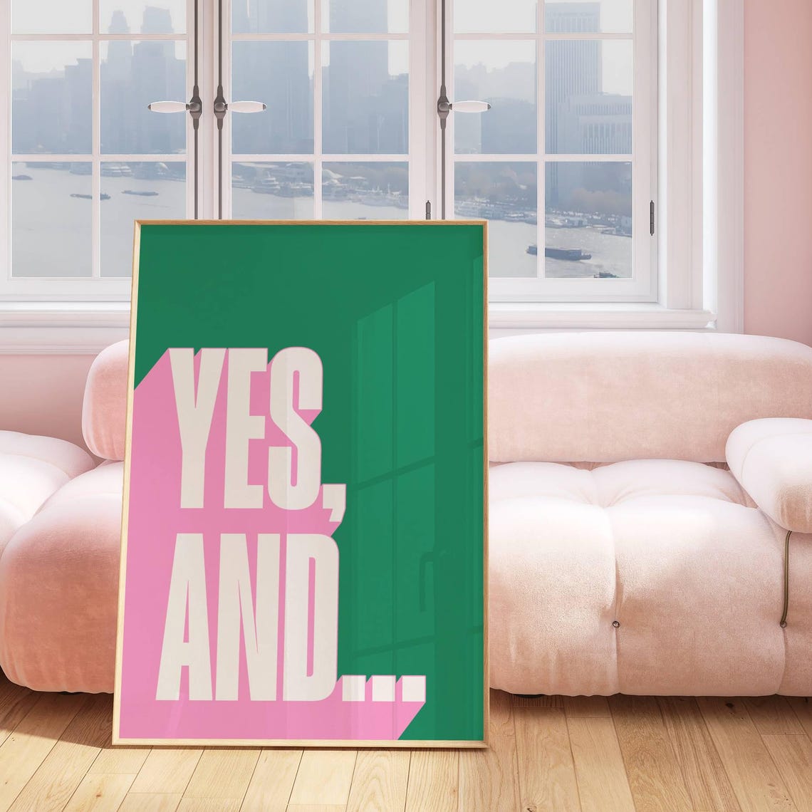 Yes And Improv Comedy Quote Retro Green Pink Typography Poster