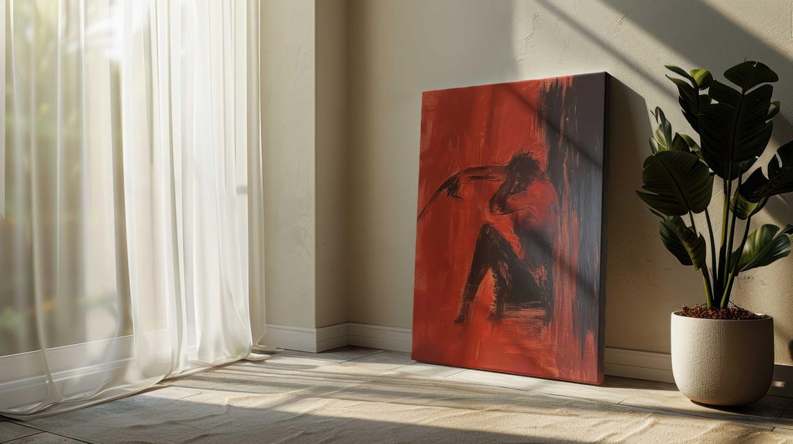 Dramatic Red Expressionist Seated Nude Figure Dark Bold Art Poster - Image 2