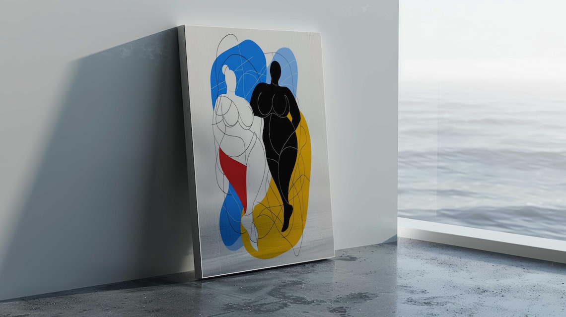 Inclusive Couple Bodies Line Art Color Block Gallery Art Poster