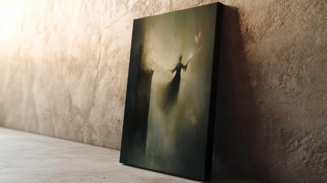 Ethereal Woman With Doves Misty Golden Light Dreamy Art Print - Image 4