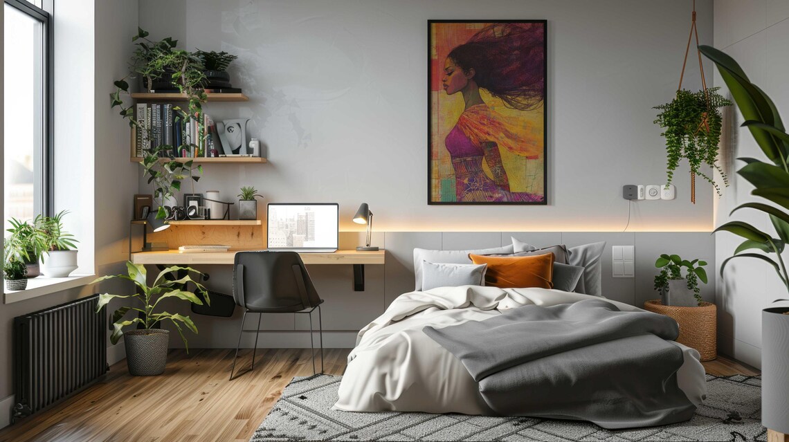 Woman Profile Flowing Wild Hair Warm Orange Pink Dreamy Wall Art - Image 3