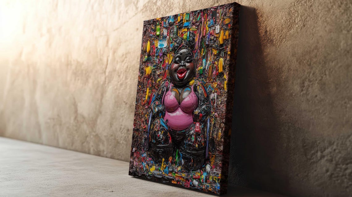 Joyful Curvy Black Woman Pink Top Impasto Texture Body Positive Poster