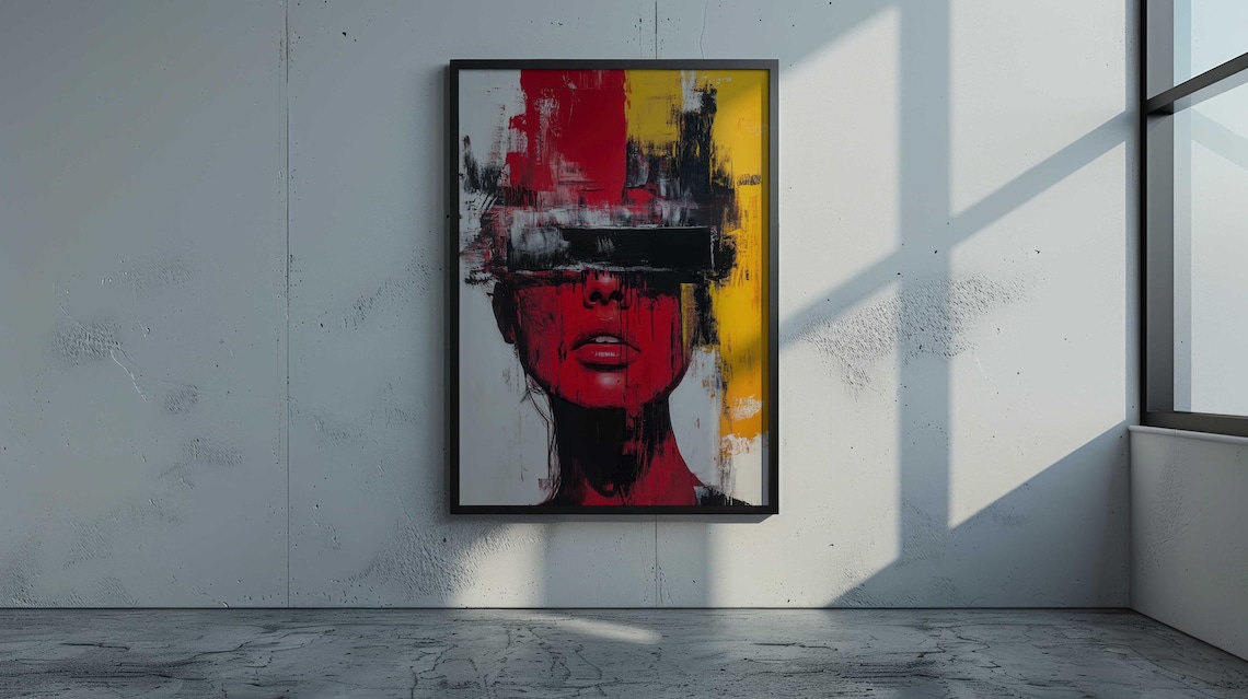 Bold Street Art Woman Face Red Yellow Black Blindfold Wall Art