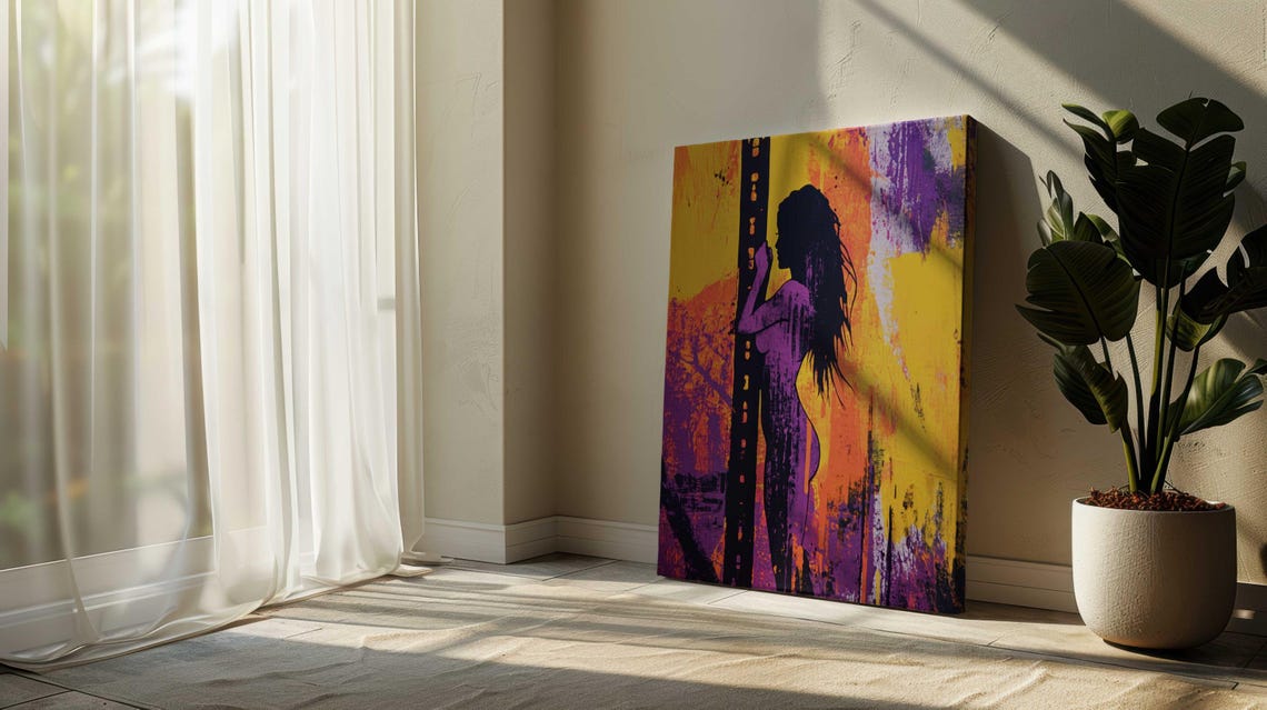 Nude Woman Silhouette Bold Yellow Purple Orange Graffiti Art Poster - Image 3