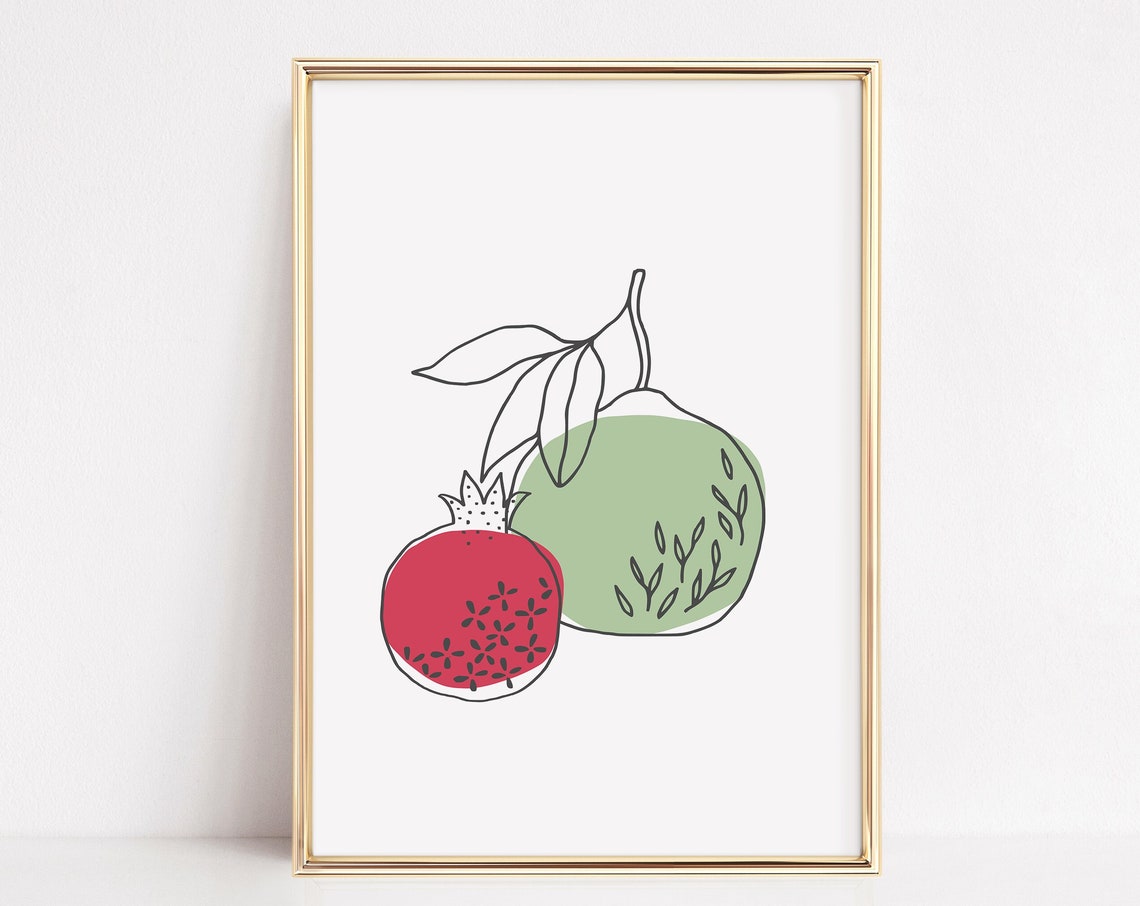 Modern Minimalist Pomegranate Line Art Fruit Kitchen Decor Poster