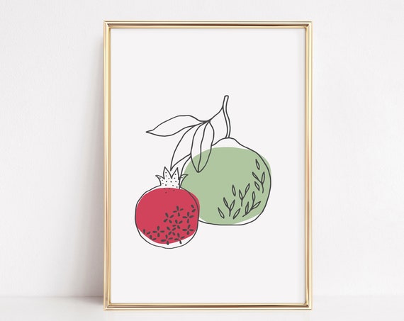 Modern Kitchen Prints Abstract Pomegranate Wall Art Minimalist Fruit Poster Apple Hand Drawing Contemporary Kitchen Art
