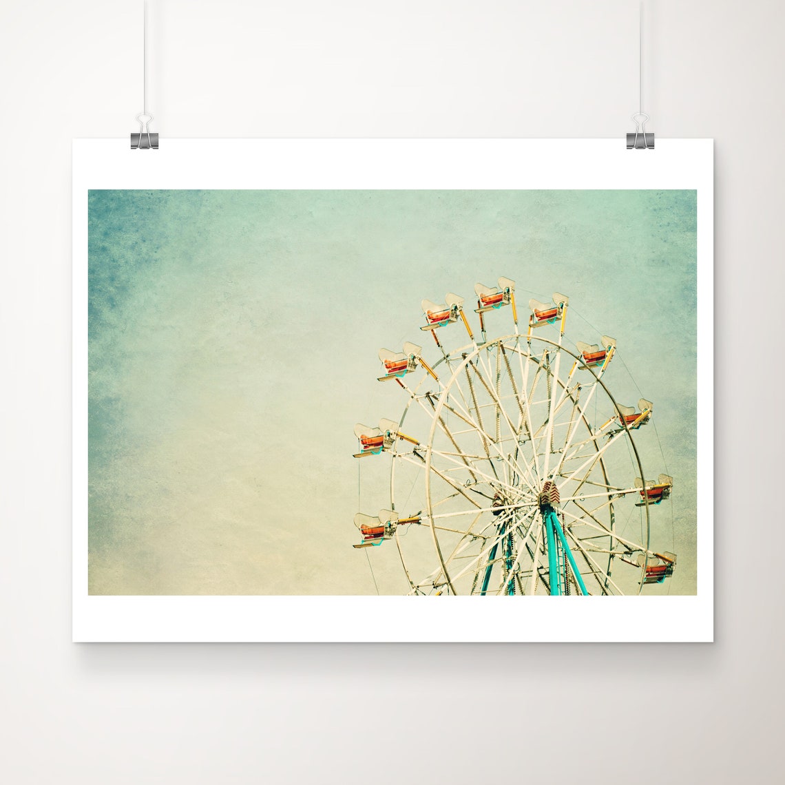 Vintage Carnival Ferris Wheel Pastel Photograph Travel Poster
