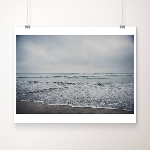 Moody Oceanside Beach Waves Rolling Under A Grey Pacific Sky Photo Poster