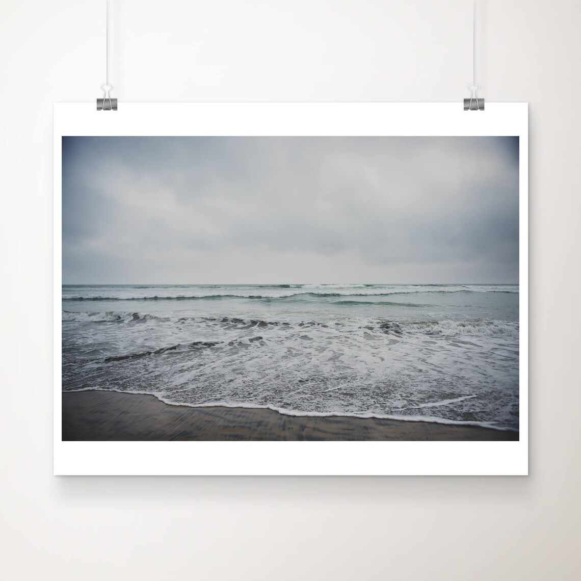 Moody Oceanside Beach Waves Rolling Under A Grey Pacific Sky Photo Poster
