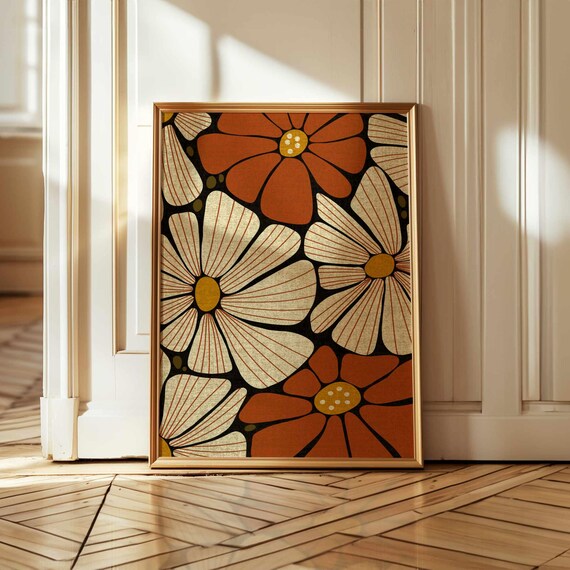 Retro Floral Art Print, Mid-Century Botanical Decor