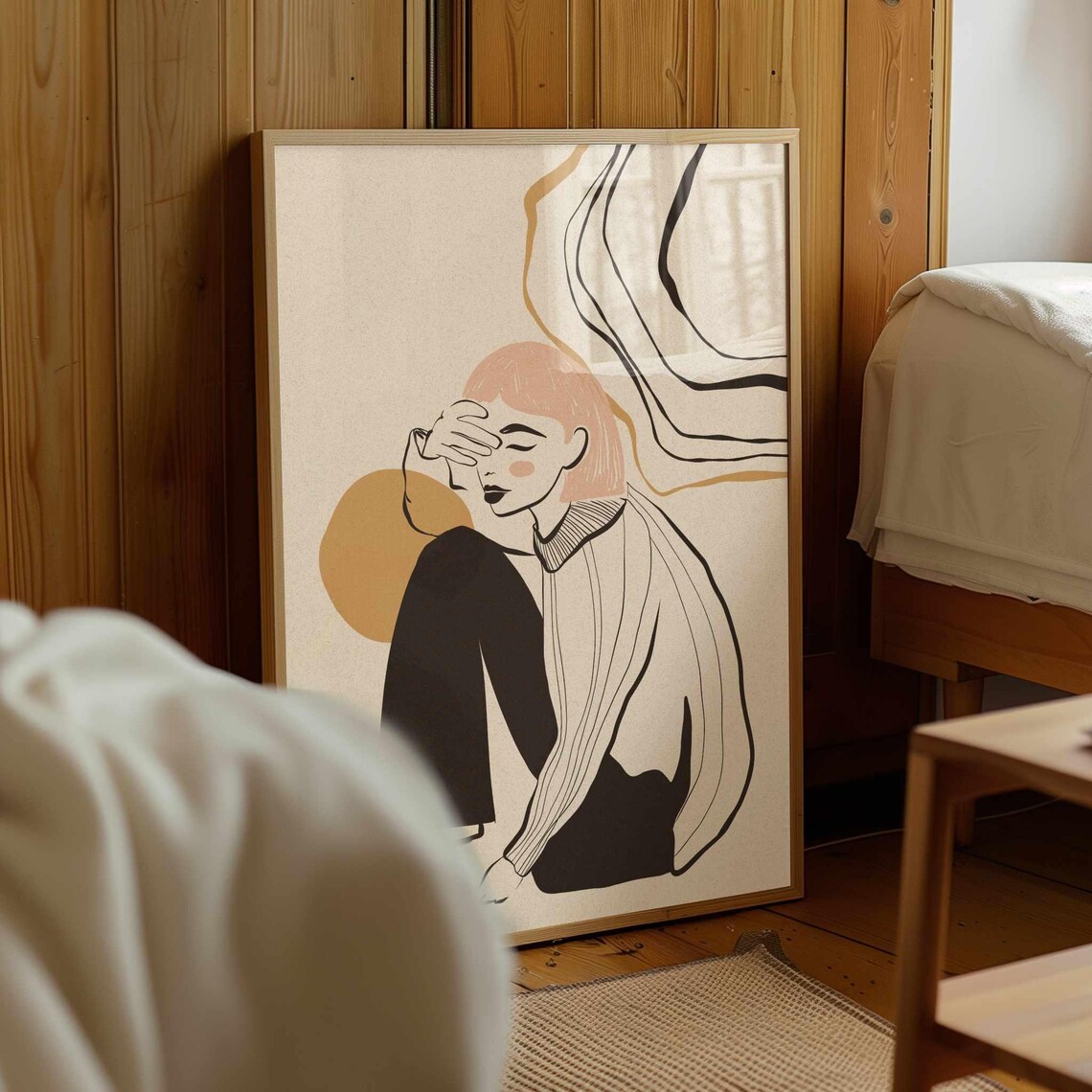 Minimalist Female Figure Line Print, Mid-Century