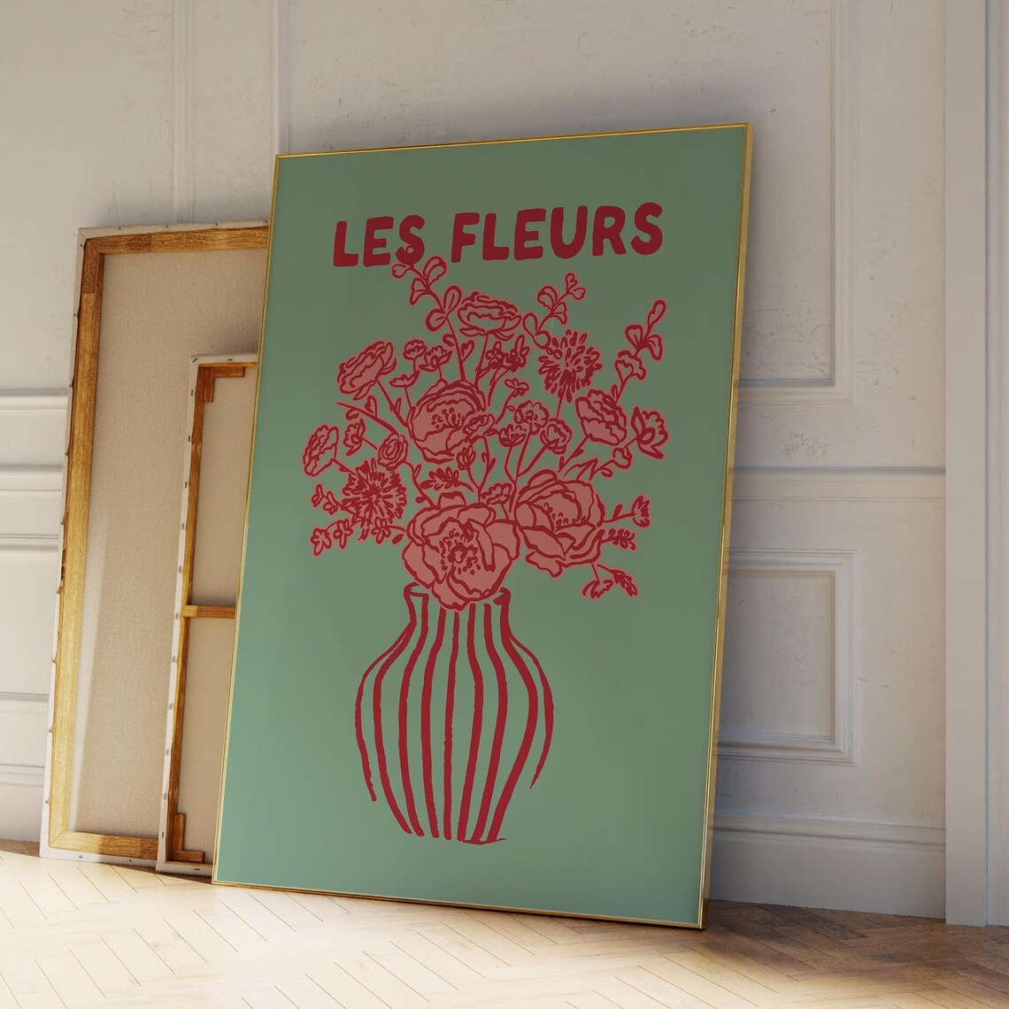 Les Fleurs Red Floral Bouquet Green French Botanical Vase Art Poster - Image 6