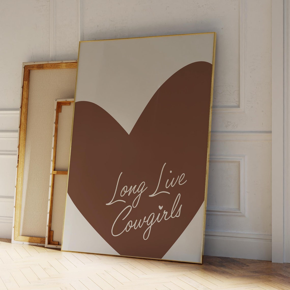 Long Live Cowgirls Script Big Brown Heart Neutral Western Wall Art