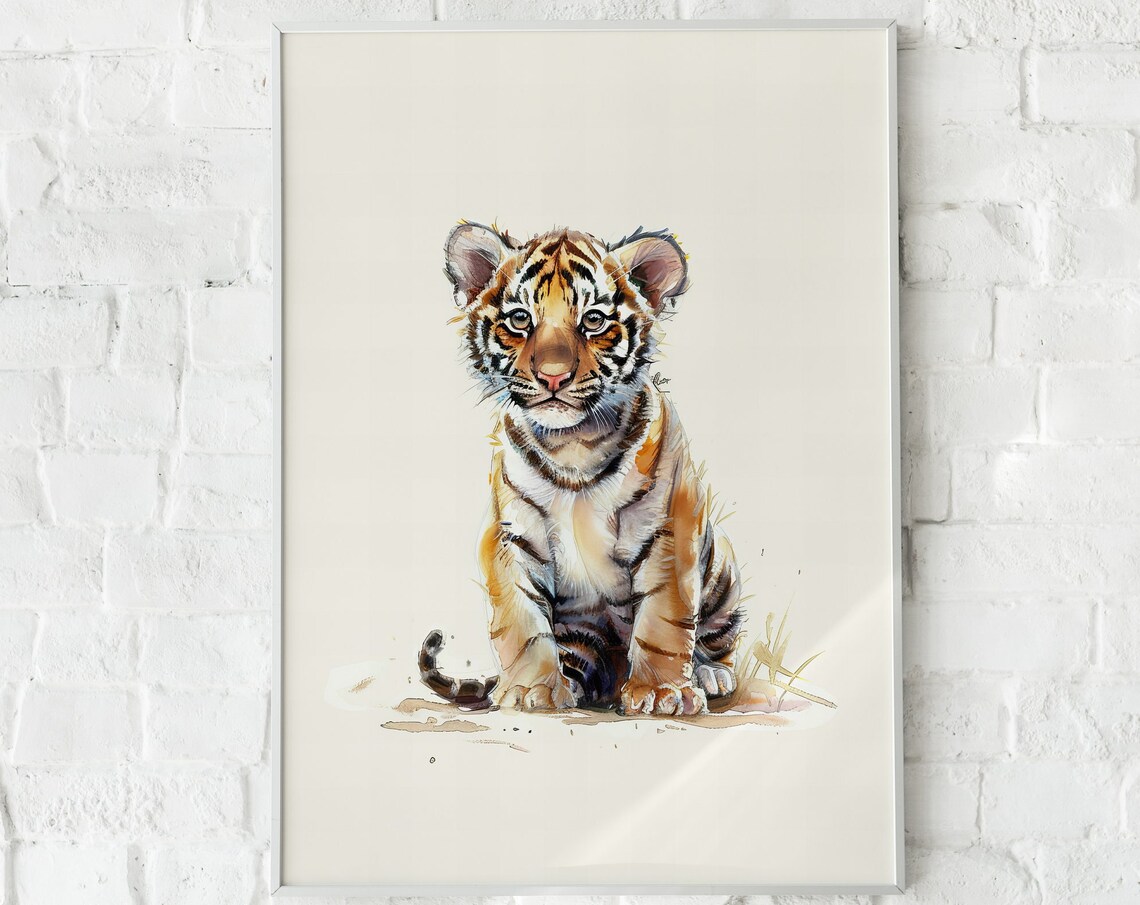 Little Tiger Cub Watercolor Cute Baby Animal Nursery Art Poster - Image 5