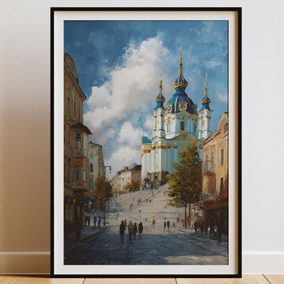 Kyiv Street Art Print St Andrews Church Ukraine Vibrant Cityscape Wall Instant European Travel Decor