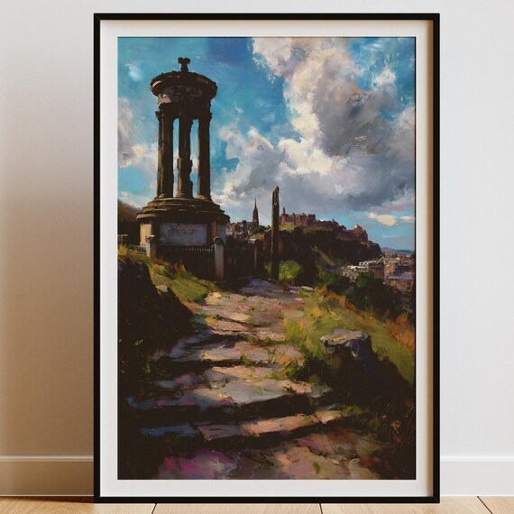 Edinburgh Cityscape Art Print Scotland Travel Wall Decor Scottish Landmark Painting Instant Home