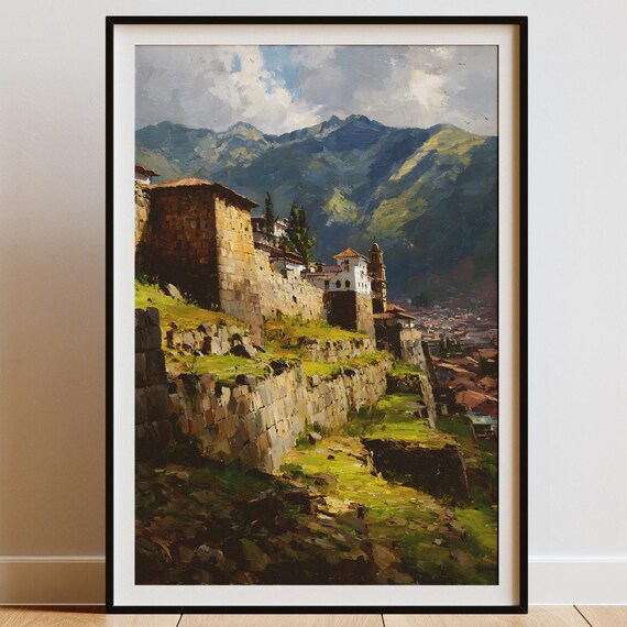 Cusco Peru Mountain City Art Print Ancient Andes Landscape Painting South America Wall Decor Instant Historical Travel