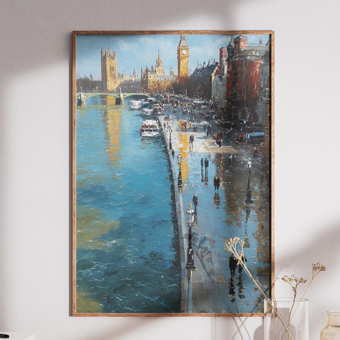 London Big Ben Thames River Impressionist Cityscape Art Poster