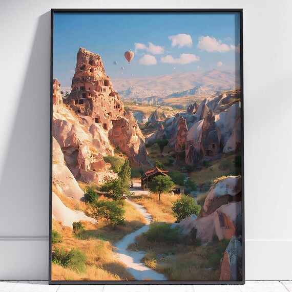 Cappadocia Turkey Hot Air Balloon Fairy Chimney Valley Art Poster