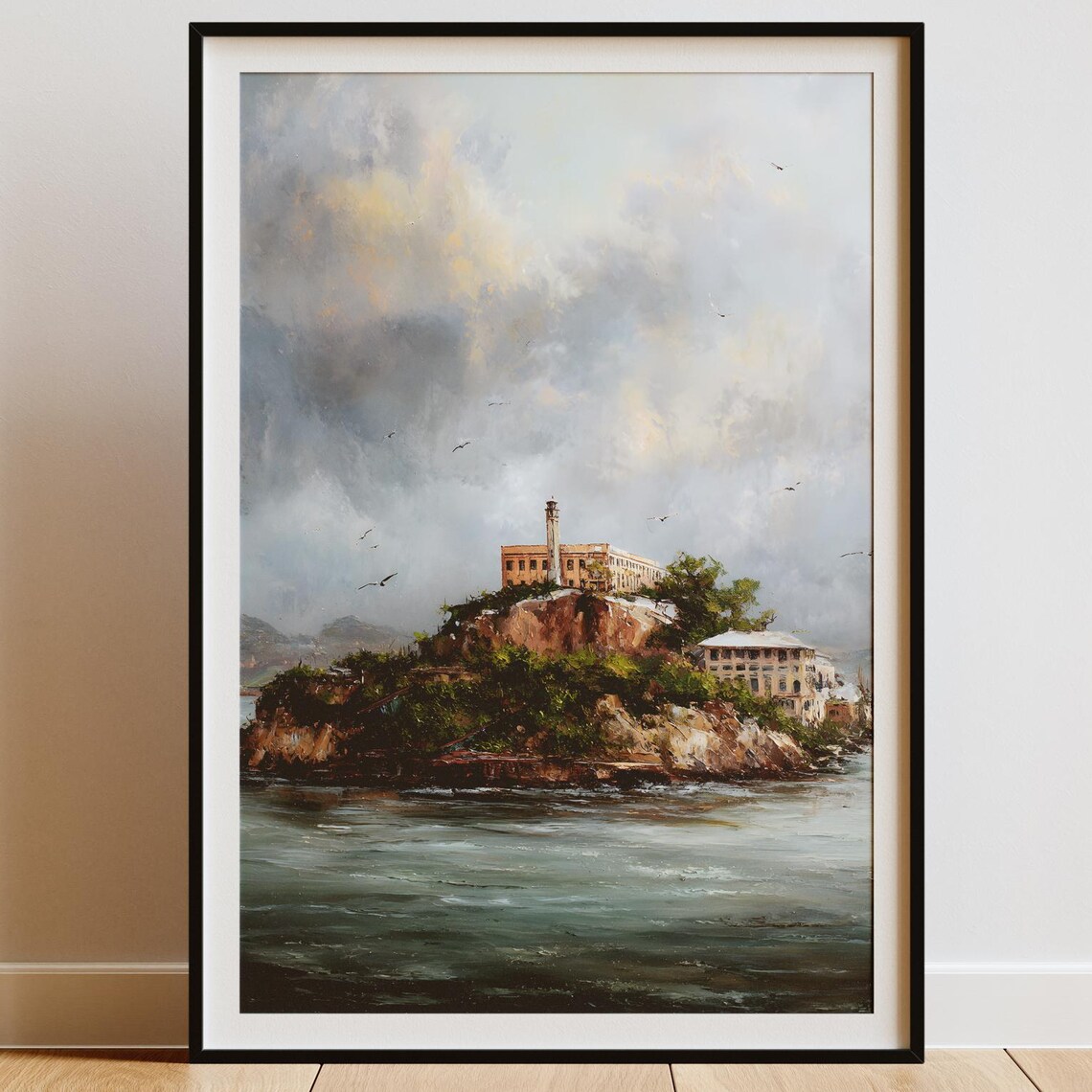 Alcatraz Island San Francisco Bay Moody Oil Painting Travel Poster