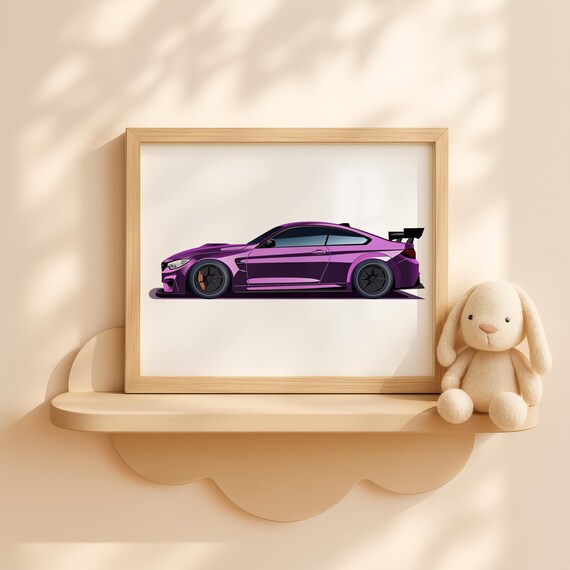 Purple Racing Car Side Profile Nursery Sports Coupe Art Poster