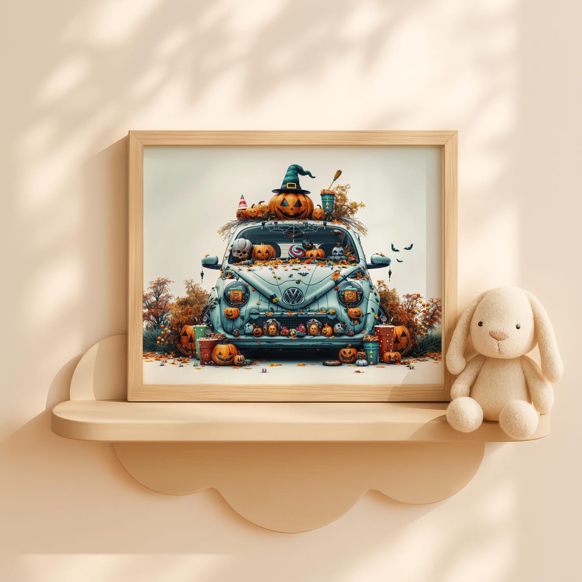 Cute Halloween Car With Pumpkins And Witch Hat Art Kids Fall Room Decor Autumn Pumpkin Wall