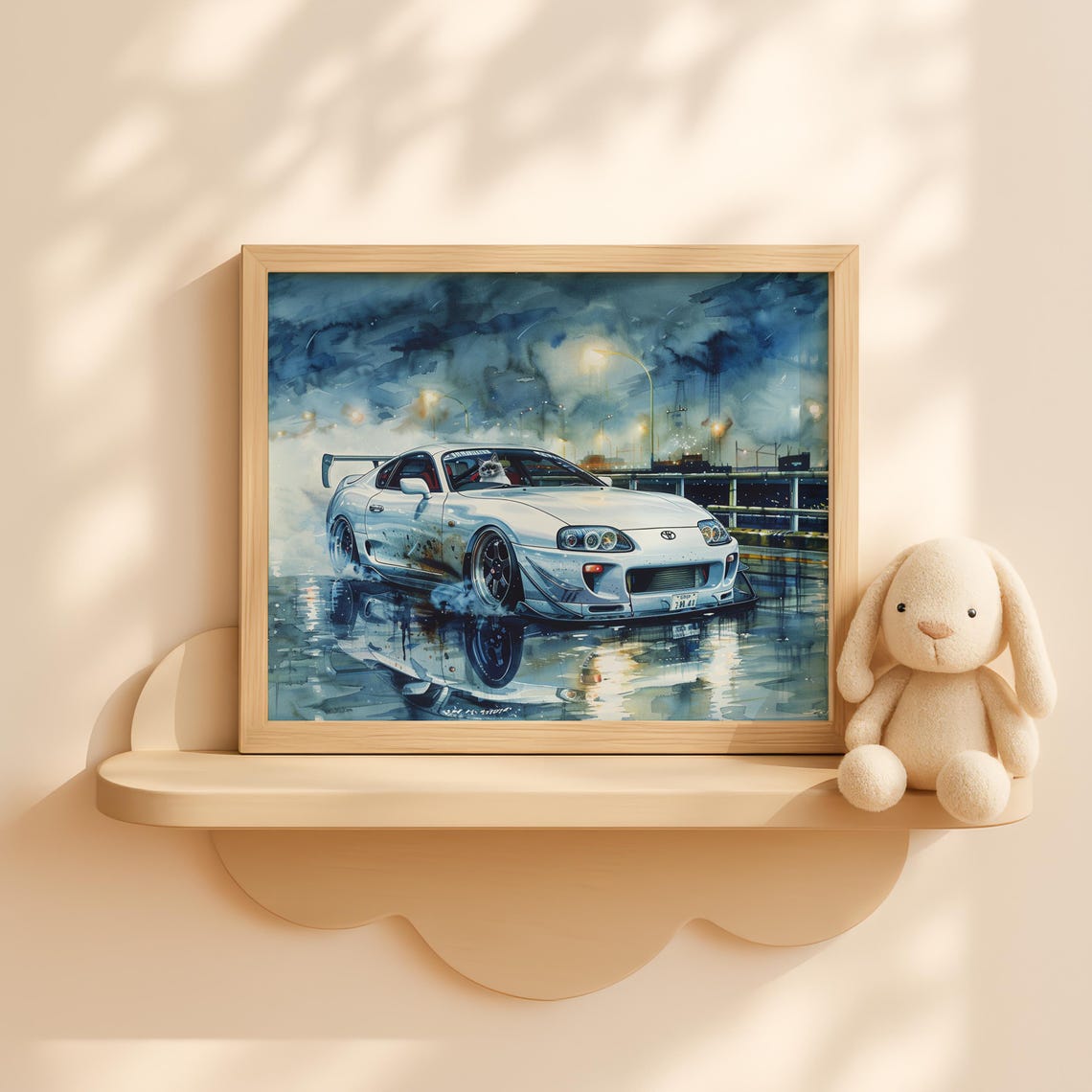 Moonlit Bridge With Cat Night Car Wall Art Moody Autumn Landscape Painting Fall Decor For Home Or Office