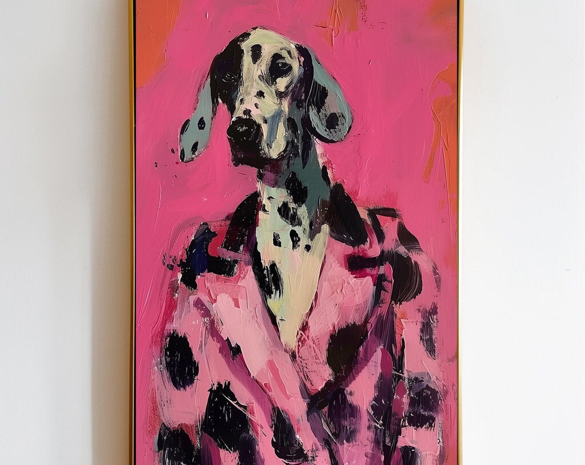 Dalmatian In A Pink Coat Dalmatian Wall Art Hot Pink Wall Art Dog Portraits Dalmatian Painting Fashion Wall Art Art For Closet - Image 2