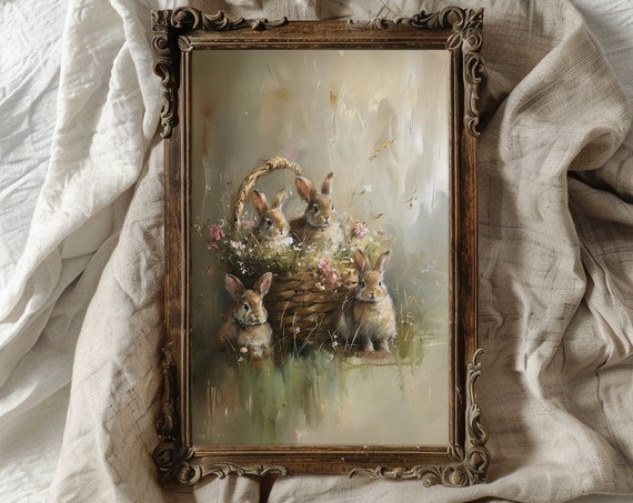 Vintage Painting Print For Nusery Baby Animal Theme Wall Art For Baby Shower Art Easter Cottagecore Wall Art For Entryway Spring