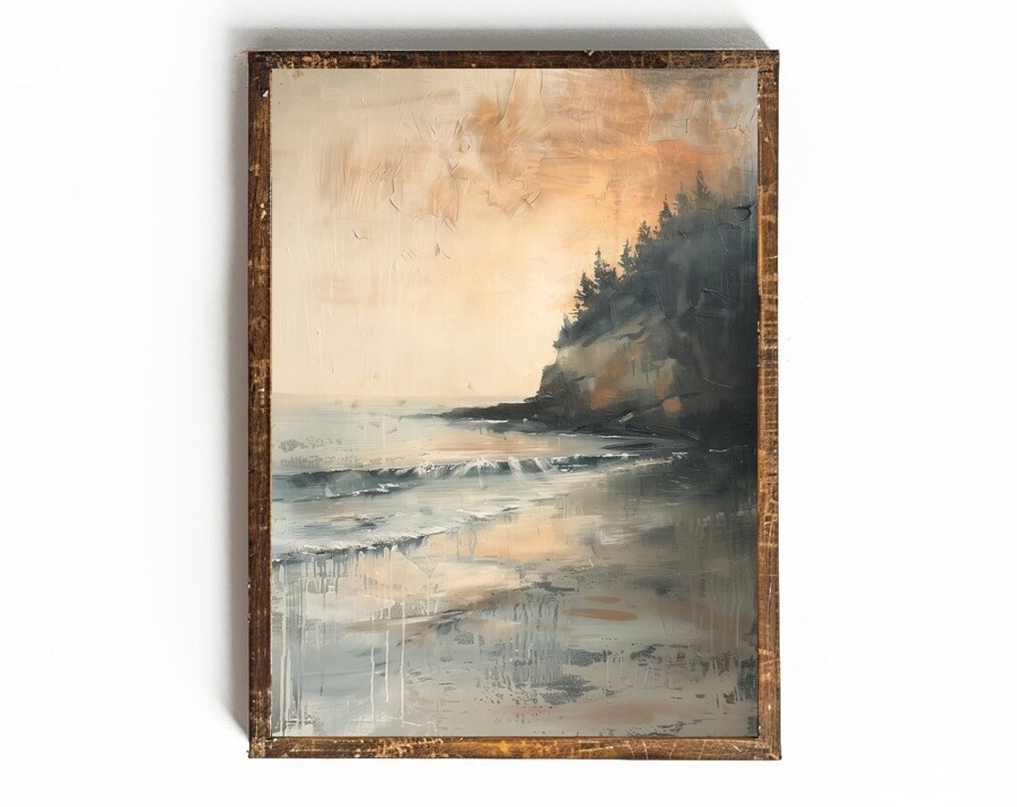 Misty Coastal Cliffs Above Grey Waves Serene Seascape Art Poster