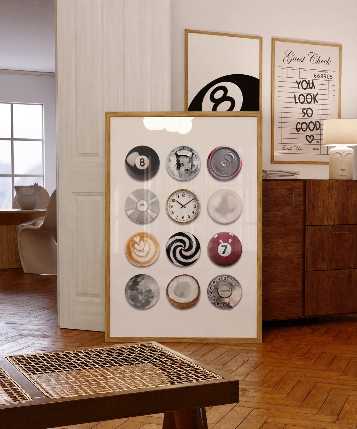 Retro Circles Collage Disco 8 Ball Vintage Objects Art Print - Image 3
