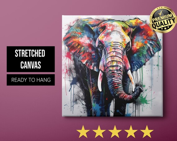 Colorful Watercolor Elephant Splash Rainbow Animal Portrait Wall Art