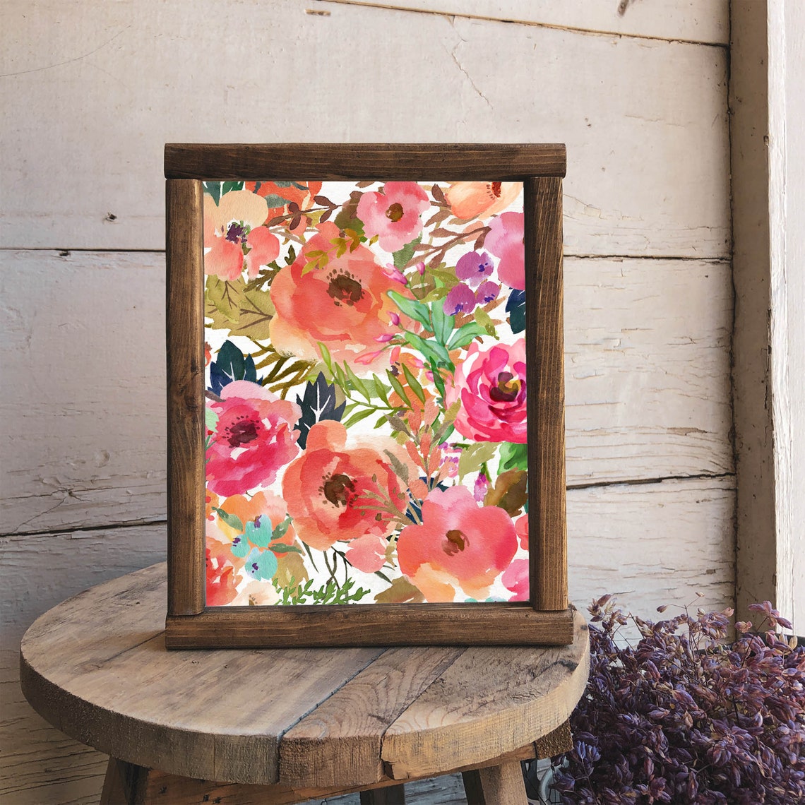 Pink and Coral Watercolor Floral Pattern Botanical Artwork Poster - Image 2