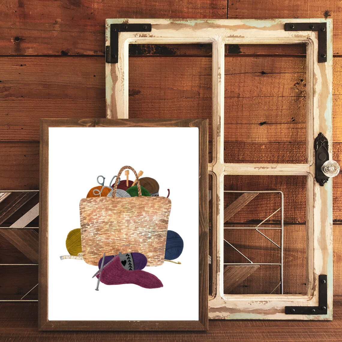 Yarn Knitting Needles Sign Watercolor Craft Room Art Print - Image 4