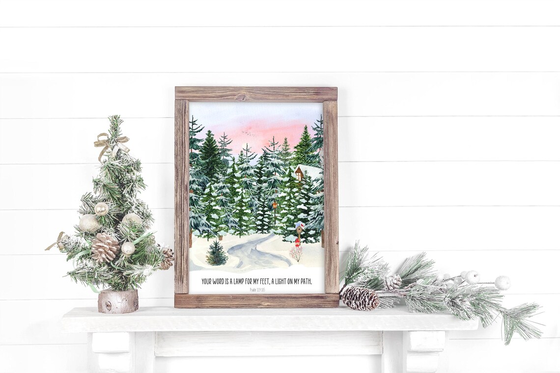 Your Word Is A Lamp For My Feet Psalm 119:105 Snowy Forest Path Poster - Image 3