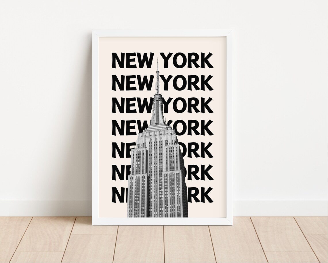 New York Retro Black Monochrome Empire State Building Travel Poster - Image 2