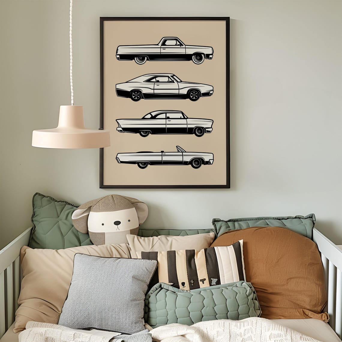 Four Vintage Classic Cars Side Profile Black Tan Boys Room Poster