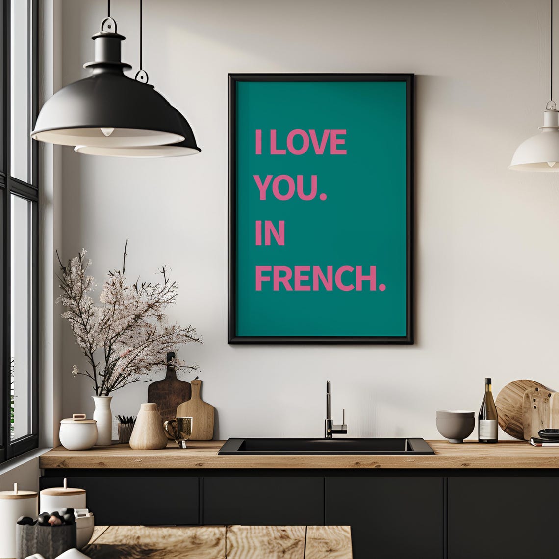 I Love You In French Bold Pink Teal Romantic Typography Poster